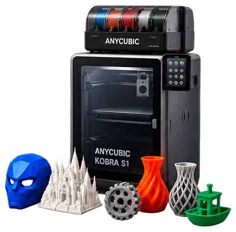 Impressora 3D Anycubic Kobra S1 com peças impressas