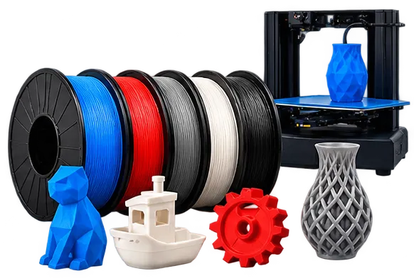 Filamentos para impressão 3D e peças impressas