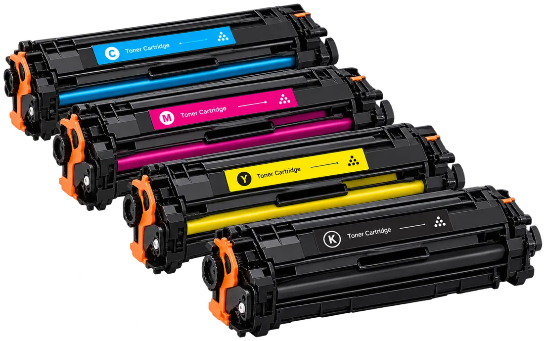 Cartuchos de toner ciano, magenta, amarelo e preto